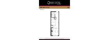 A floor plan for a studio apartment at Orecital.