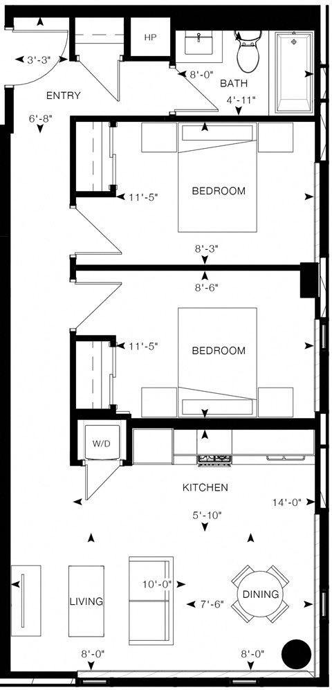 a floor plan of a house with a small footprint