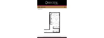 A floor plan for a studio apartment at Recital Act IV.