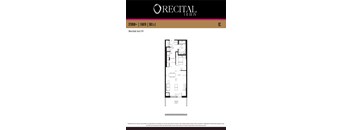 A drawing of a floor plan for a studio apartment.