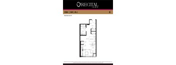 A floor plan for a studio apartment with a living room, kitchen, and bathroom.