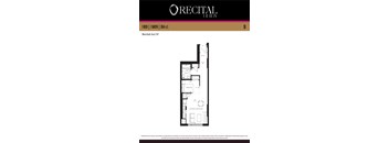 A floor plan for a 1 bedroom, 1 bathroom apartment at Orecital.