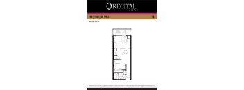 A floor plan for a 1 bedroom, 1 bathroom apartment at Recital Act IV.