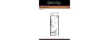 A floor plan for a 1 bedroom, 1 bathroom apartment at Recital Act IV.