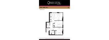 A floor plan for the Recital Act IV, a residential building, showing two bedrooms, two bathrooms, and a living area.