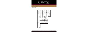 A floor plan for a 2 bedroom, 1 bathroom apartment.