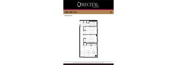 A floor plan for the Recital Act IV building shows two bedrooms, one bath, and living and dining areas.