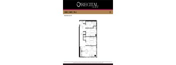A floor plan for a 2 bedroom, 1 bathroom apartment.