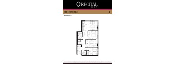 A floor plan for the Recital Act IV, a 3 bedroom, 2 bathroom apartment.