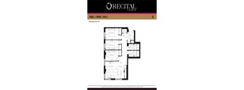 A floor plan for the Recital Act IV apartment, which has 3 bedrooms and 2 bathrooms.
