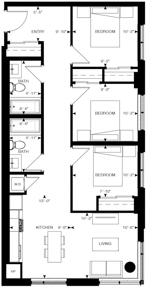 floor plan of the first floor of a duplex apt with a mixture of units