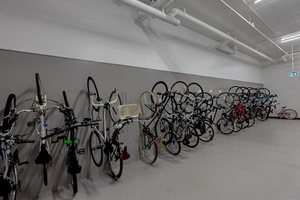 a group of bikes parked in a room