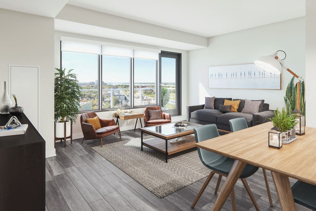 an apartment with a living room and a dining room