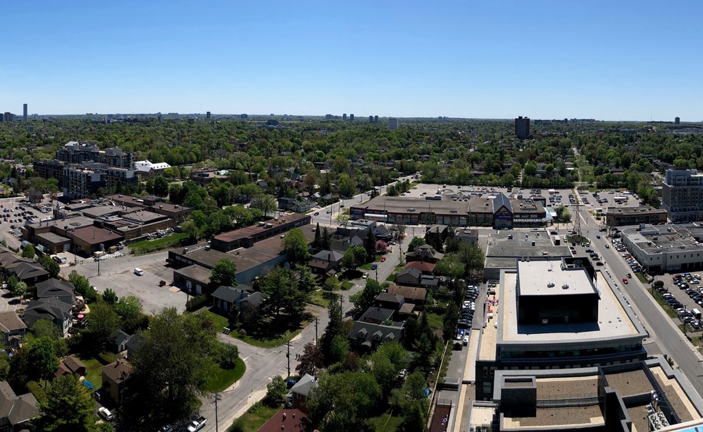 a view of the city from the roof of a building