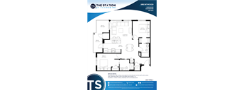 A floor plan for a two bedroom, two bathroom apartment at The Station at Thomas Rd.