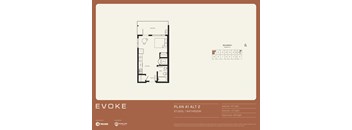 A floor plan for a studio apartment with a kitchen, living room, and bathroom.