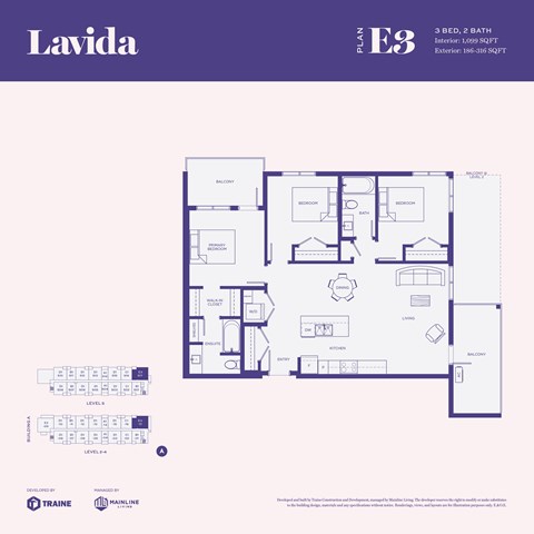 A blueprint of a house layout with the title "Lavida" and the floor plan labeled "E3".