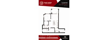 A floor plan for a 1 Bed + Den Cliffside apartment at The View Apartments.