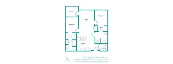 a floor plan of a two bedroom floor plan with a bathroom and a kitchen