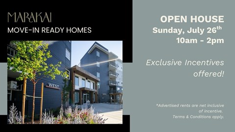 A real estate open house event is advertised for Sunday, July 26th from 10am to 2pm.