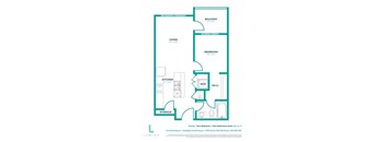 A floor plan of a one bedroom suite with a bathroom.