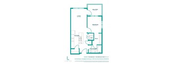 A floor plan of a one bedroom suite with a bathroom.