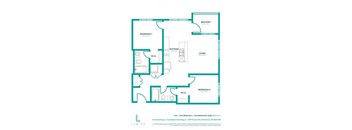 A floor plan of a two bedroom, two bathroom suite.