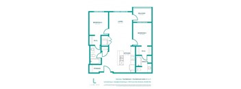 A floor plan of a two bedroom, two bathroom suite.