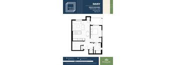floor plan of the 1 bedroom apartment
