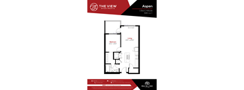 Apartment living room and bedroom layout for a 1 Bedroom Hillside apartment.