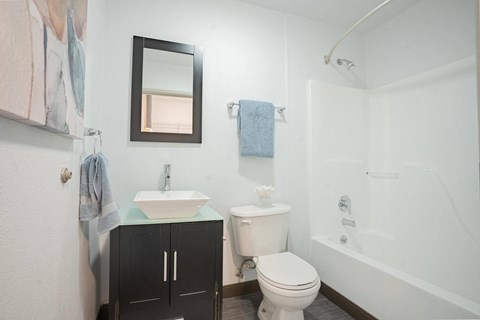 a bathroom with a toilet sink and a shower at The Onyx at 695, Reno