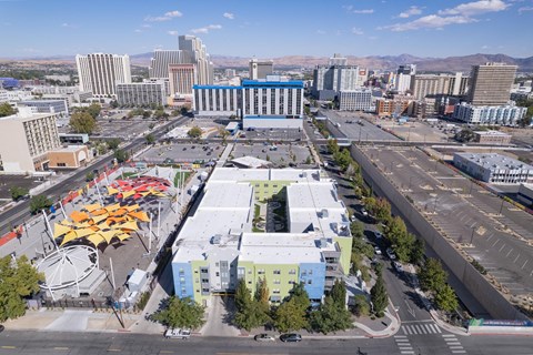 an aerial view of the convention center and the city at The Onyx at 695, Reno, NV