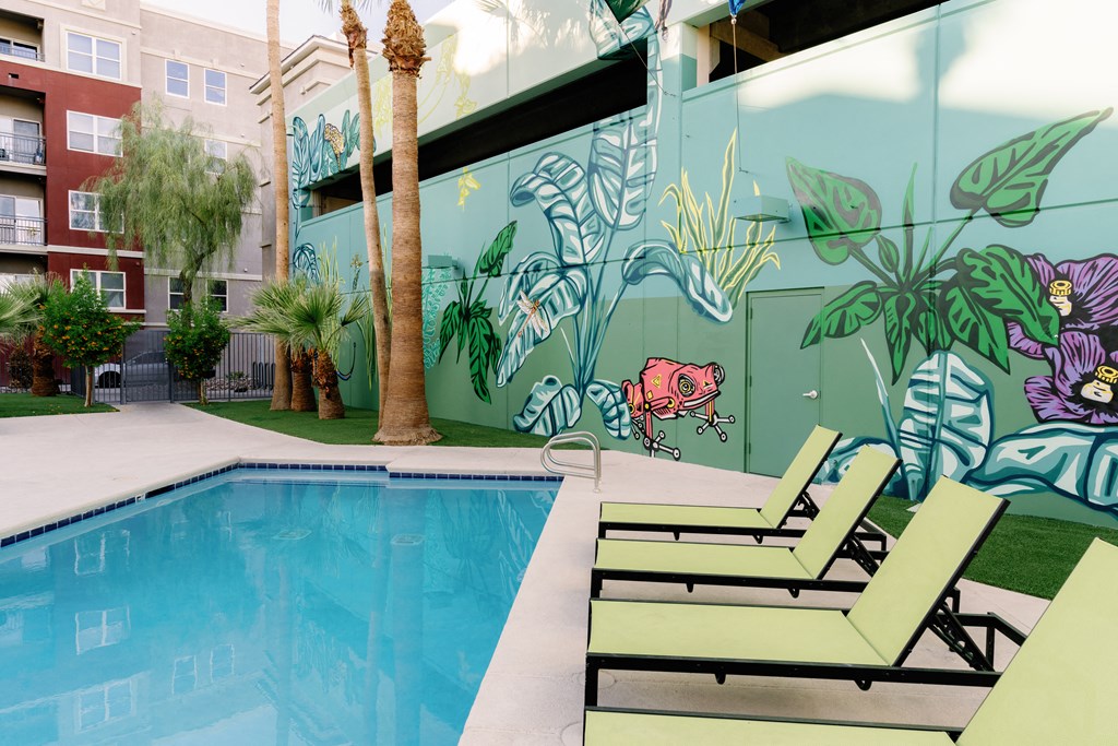 Sparkling pool and lounge area