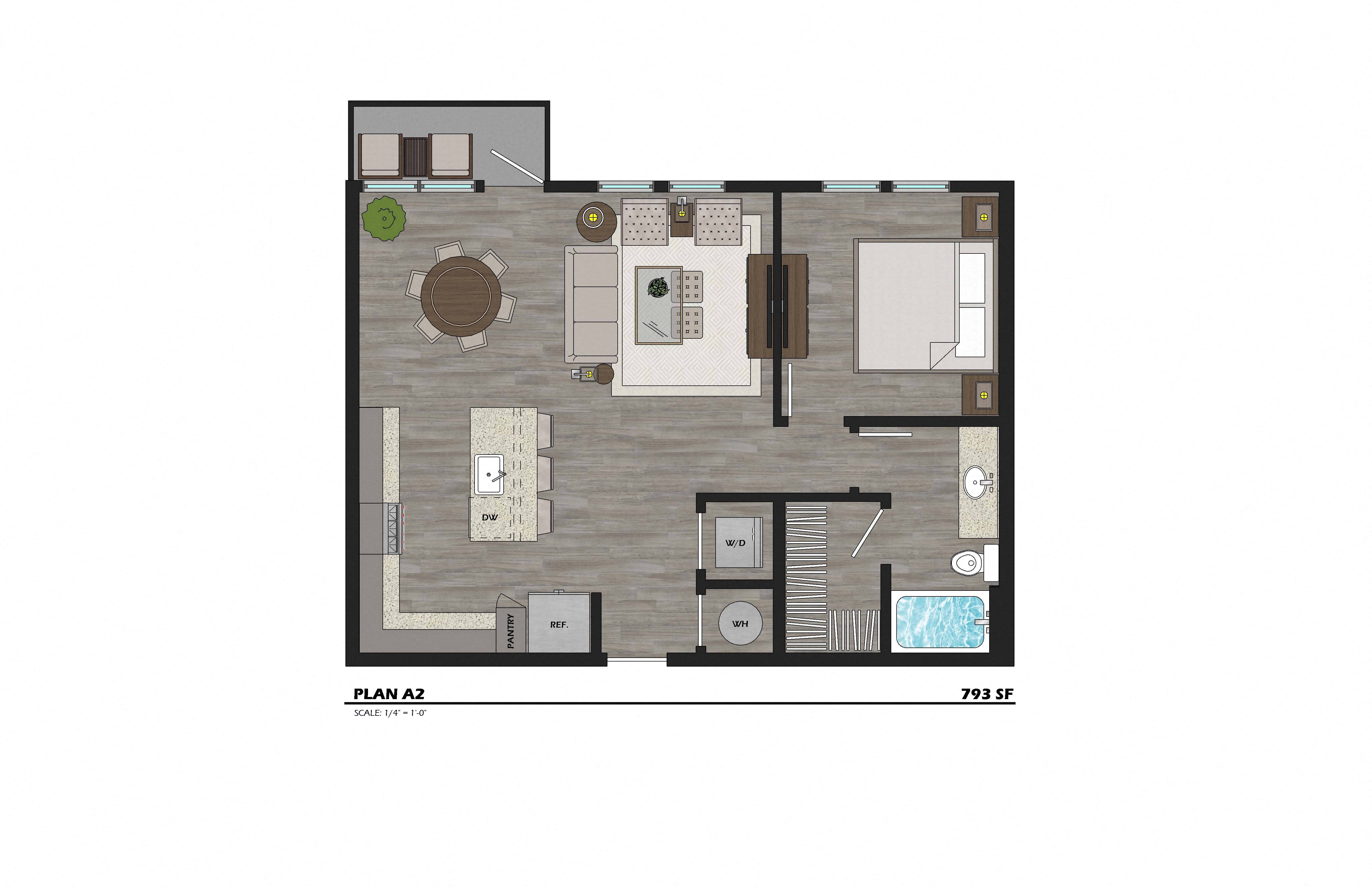 A2 793 sq. ft.at The Fitz Apartments in Dallas