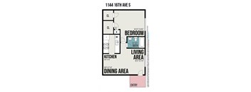 a floor plan of a small room with a bathroom and a living area