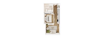 A modern bathroom with a wooden vanity and a white toilet.