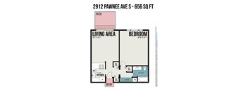 a floor plan of a bedroom unit with a living area and a bedroom and bathroom