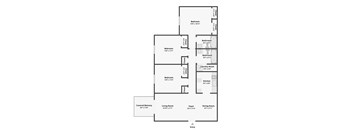 A floor plan of a house with a living room, dining room, kitchen, and three bedrooms.