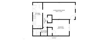A black and white image of a floor plan for a small apartment.