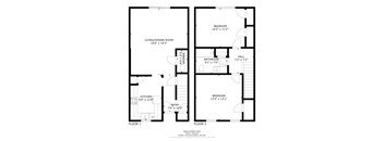 A black and white image of a floor plan for a two-story home.