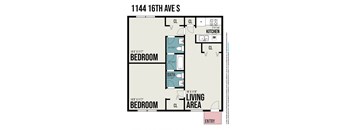 the floor plan of a small room with a bedroom and a living area