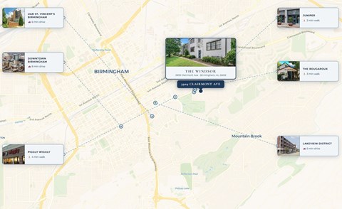 A map shows a location in Birmingham with surrounding areas and properties for sale.