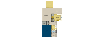 A diagram of a house layout with labeled rooms such as Living Room, Dining, Kitchen, Bath, and Bedroom.
