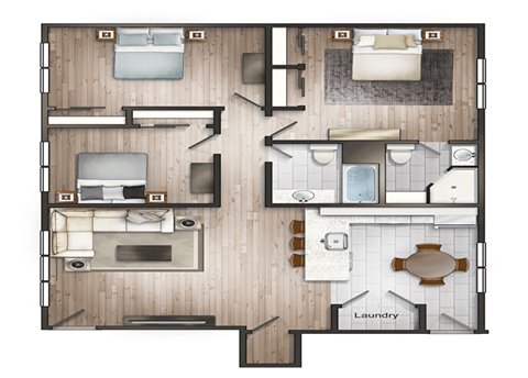 a floor plan of a house with a bedroom and a living room
