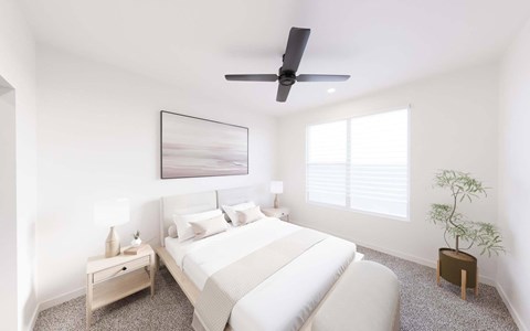Living Room with ceiling fan at The Union Flats at Fishers District, Fishers, 46037