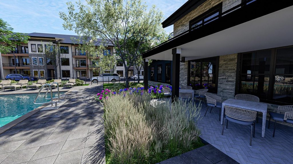 Poolside Lounge Area at The Landing at Lemay, Colorado
