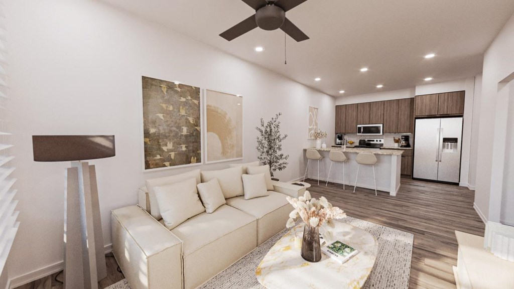 Living Room With Kitchen View at The Landing at Lemay, Colorado, 80524