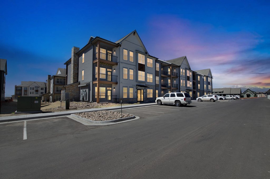 a large building with a street in front of it  at Upland Flats, Colorado Springs, Colorado