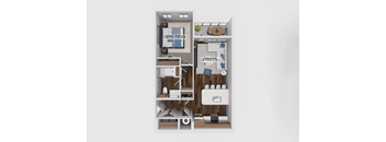 One bedroom apartment 3D floor plan layout at The Maverick Luxury Apartments, Colorado