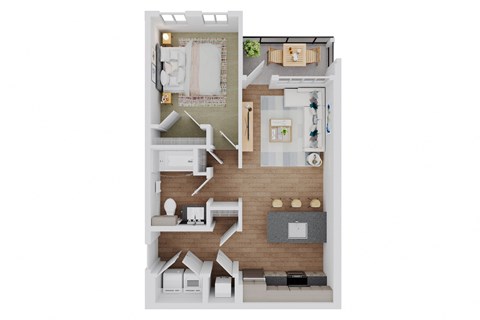 a stylized floor plan of a house with a bedroom and a living room